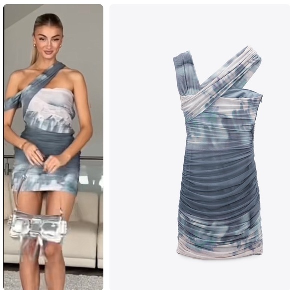 Zara Blue and Gray Tie-Dye Mini Dress - Picture 2 of 10